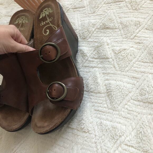 Dansko Fern Brown Leather Buckle Wedges - Picture 7 of 10